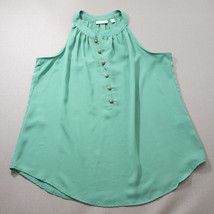 Eva Mendes Halter Top Sleeveless Shirt M Jade Green Flowy Gold Buttons - £19.82 GBP