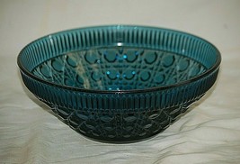 Windsor by Indiana Iridescent Blue Carnival Glass 10&quot; Fruit Bowl Button &amp; Cane - $56.42