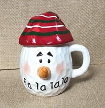 John Henry Brand Fa La La La Snowman Coffee Mug Cup With Hat Lid Winter ... - $15.84