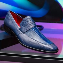 Fangio Classic Penny Loafer Genuine Ostrich Leg & Quill Shoes Denim Blue image 10