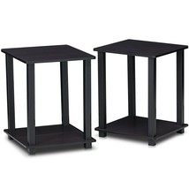 Small End Table Furniture Side Accent Living Room Nightstand Black Wood Set Of 2 - £31.40 GBP