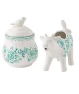 Pioneer Woman ~ AGATHA ~ GREEN Floral ~ Cow Shaped Creamer ~ Sugar Bowl ... - $105.59 CAD
