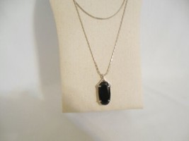 Charter Club 24&quot; Silver Tone Two Chain Black Stone Pendant Necklace B1014 $38 - £9.77 GBP