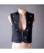 Black Sleeveless Cleavage Zipper Steampunk Punk Goth Cropped Top Vest S M L - €17,14 EUR
