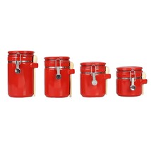 Canister Sets For The Kitchen (4 Piece Set) Red, High Gloss Ceramic | By Home Ba - £61.87 GBP
