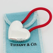 Tiffany &amp; Co Silver Puffed Heart Key Ring Keychain in Red Rubber Sterlin... - $359.00