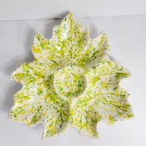 Serving dish Green and Yellow, Hand Made Leaf shaped   12&#39; wide, 2&quot; deep   Ceram - £10.05 GBP