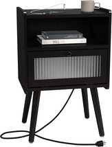 Mid-Century Modern Nightstand With Charging Station, Bedside Tables, Soo... - £78.18 GBP