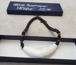 Handmade Guatamalian Necklace with Large White Stone and Black Beads - £7.96 GBP