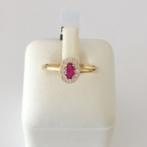 Women&#39;s Halo Ring 14k Yellow Gold Oval Rubellite Round Cubic Zirconia - £114.51 GBP
