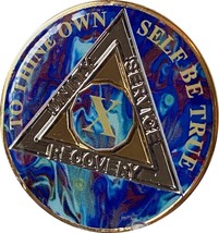 10 Year AA Medallion Sapphire Blue Swirl Tri-Plate Sobriety Chip - $16.82