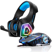 Gaming Headset Headphone with Mic LED Headset Mice and pad - £28.49 GBP