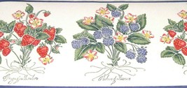 Wallpaper Border Strawberry Black Berries Botanical Purple Trim White EH99815 - $14.82