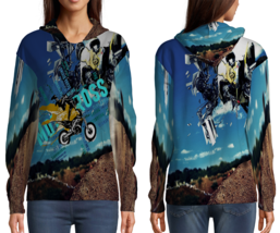 Sky Blue Motocross  Womens Graphic Pullover Hooded Hoodie - £27.63 GBP+