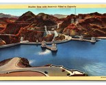 Boulder Dam With Reservoir At Capacity Arizona Nevada NV UNP Linen Postc... - $4.90