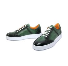 Handmade Green Sport Sneakers Hand Dyed Gradient Color, Natural Calf Skin Leathe - £119.73 GBP