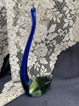 Vintage Art Glass Swan Bird Crystal Green &amp; Blue 13” Tall - £15.79 GBP
