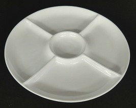 Divided Round Platter Five Sections White Porcelain 12.75&quot; Snacks Relish Dip - £11.02 GBP