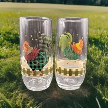 2 Anchor Hocking Tumbler Drinking Glasses Rooster Patchwork Plaid Polka-dot  - £12.24 GBP