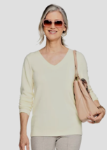 Croft and Barrow Sweater Womens Large Soft Color Cream V Neck NEW - £17.61 GBP