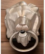 Silver Metal Lion Head Towel Holder Ring Giant 13 3/4&quot; Cast 3D Door Knocker - $67.63 CAD