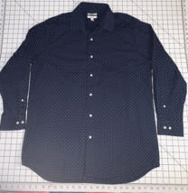 Croft Barrow Classic Fit Dark Blue Small Print Dress Shirt Size L 16-18.5 32/33 - £14.69 GBP