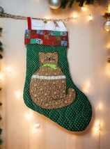 Vtg Avon Patchwork Cat Christmas Stocking Holiday Quilted Embroidered Country - £10.24 GBP