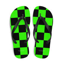 Autumn LeAnn Designs® | Adult Flip Flops Shoes, Black and Neon Green Che... - £19.65 GBP
