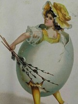 Antique Postcard Happy Easter Girl in Egg Shell w/ Pussywillows Postmarked 1909 - £19.15 GBP