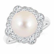 ANGARA Freshwater Pearl Cushion Halo Engagement Ring for Women in 14K Solid Gold - £1,863.39 GBP