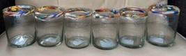 Hand Blown Colorful Rim Juice Rocks Glasses 8 recycled made Mexico KBON3704 - $98.99