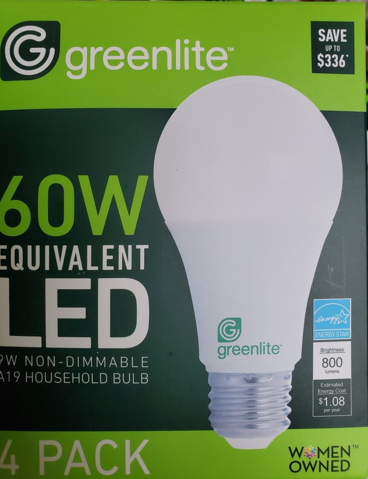 Greenlite A19 LED 4 Pack 9w/60w 800 Lumens 3000K Bright White - $9.46