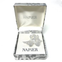 Vintage Napier Silver Tone Rhinestone Brooch Bow Ribbon Pin NOS In Origi... - $15.79