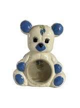 Texas Teddy Bear Ceramic Piggy Bank Bluebonnets White Blue Vintage No St... - $18.81