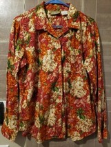 Liz Claiborne Lizwear Long Sleeve Floral Shirt Size L Button Up Bright - £17.61 GBP