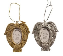 Vintage Set of 2 Gold &amp; Silver Victorian Photo Frame Ornaments Glitter EUC - £8.92 GBP