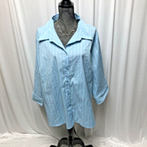 DCC Blouse Womens 30-32 5X Blue Green Button Up Stretch Shirt - £12.85 GBP