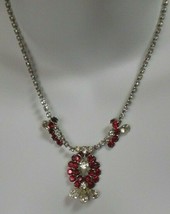 Vintage Faceted Prong-set Red &amp; Clear Rhinestone Necklace - £43.17 GBP