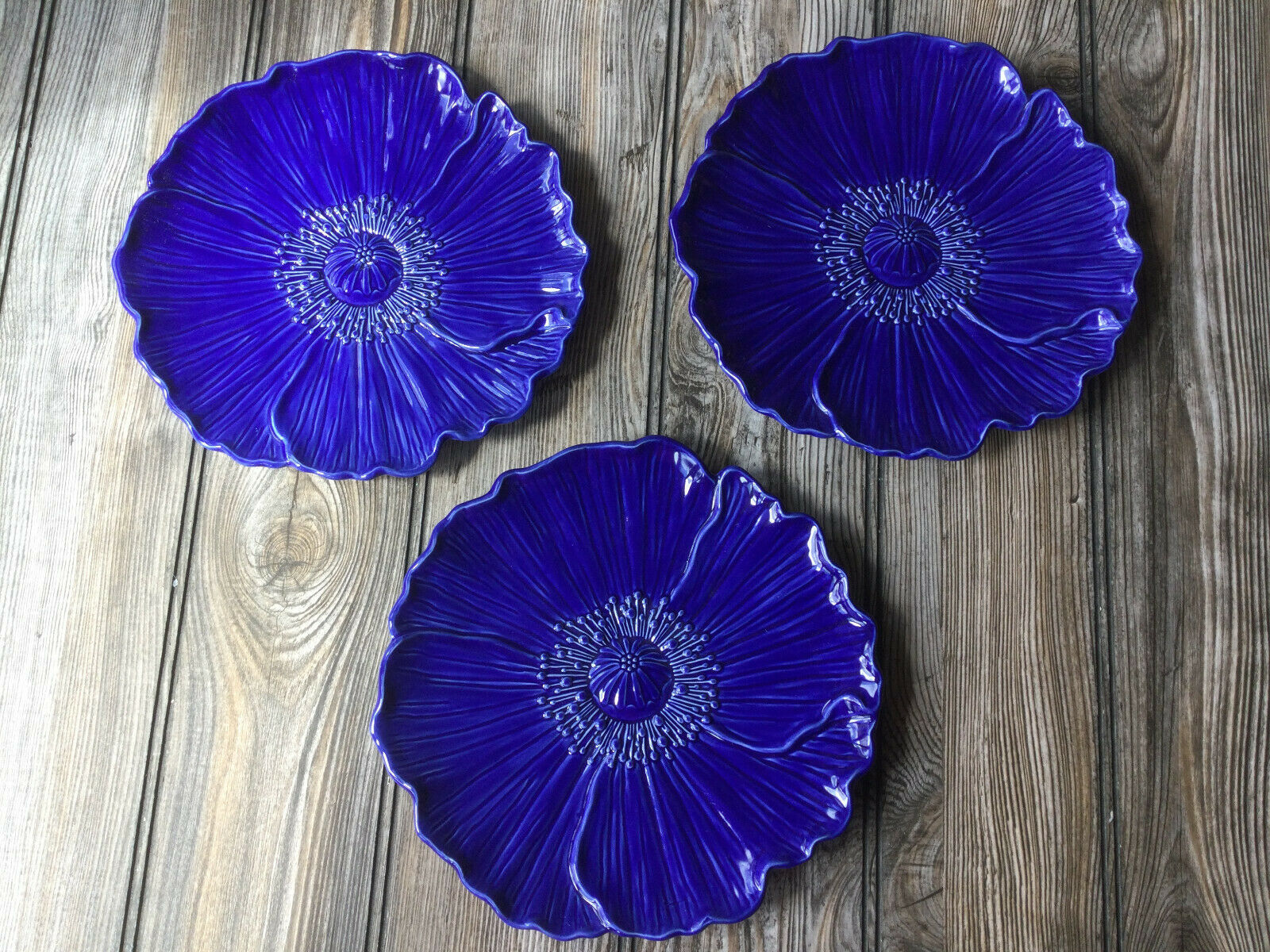 Set of 3 Grasslands Road Appetizer/Desert Plates Embossed w/Blue Flowers NEW - $36.94