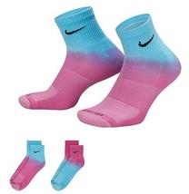 Nike 2 Pack Athletic Ankle Socks Medium 2 Tone Blue/Pink DH6304-910 - £22.84 GBP