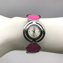 Women&#39;s Pink Silver Tone Analog Quartz Cuff Watch New Battery - £18.98 GBP