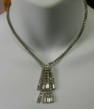Vintage High End Prong Set Rhinestone Evening Bridal Tassel Necklace 14.5&quot; long - £42.66 GBP
