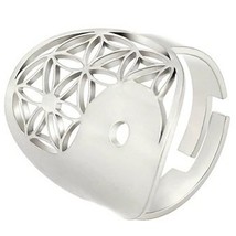 Flower of Life Yin Yang Ring Silver Stainless Steel Spiritual Bohemian Yoga Band - £11.98 GBP