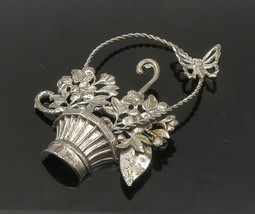 925 Sterling Silver - Vintage Flower Basket Twist Handle Brooch Pin - BP8291 - £36.09 GBP