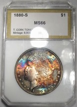 1880-S Silver Morgan Dollar GEM+ Rainbow Toned Pedigree Estate Coin SAM19 - £656.43 GBP