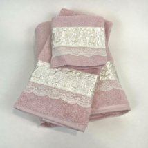 Vintage Towels Set Cannon Royal Family Bath Hand Washcloth Pink Embroidered - £22.67 GBP