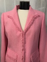 Sag Harbor Women&#39;s Blazer Tweed Fringed Women&#39;s Fully Lined Pink Blazer Size 10P - £24.80 GBP