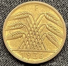 1926 a Germany  Weimar Republic 5 Reichspfennig Wheat Ears Coin - $6.93