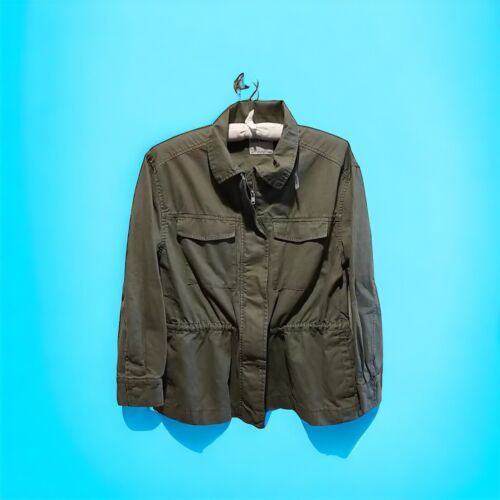 Old Navy Utility Jacket Women&#39;s Small Cotton Twill Full Zip Green Cinche... - $28.71