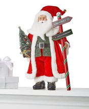 Holiday Lane 18&quot;H Fabric Standing Santa Holding Tree and North Pole Sign-210585 - £26.58 GBP